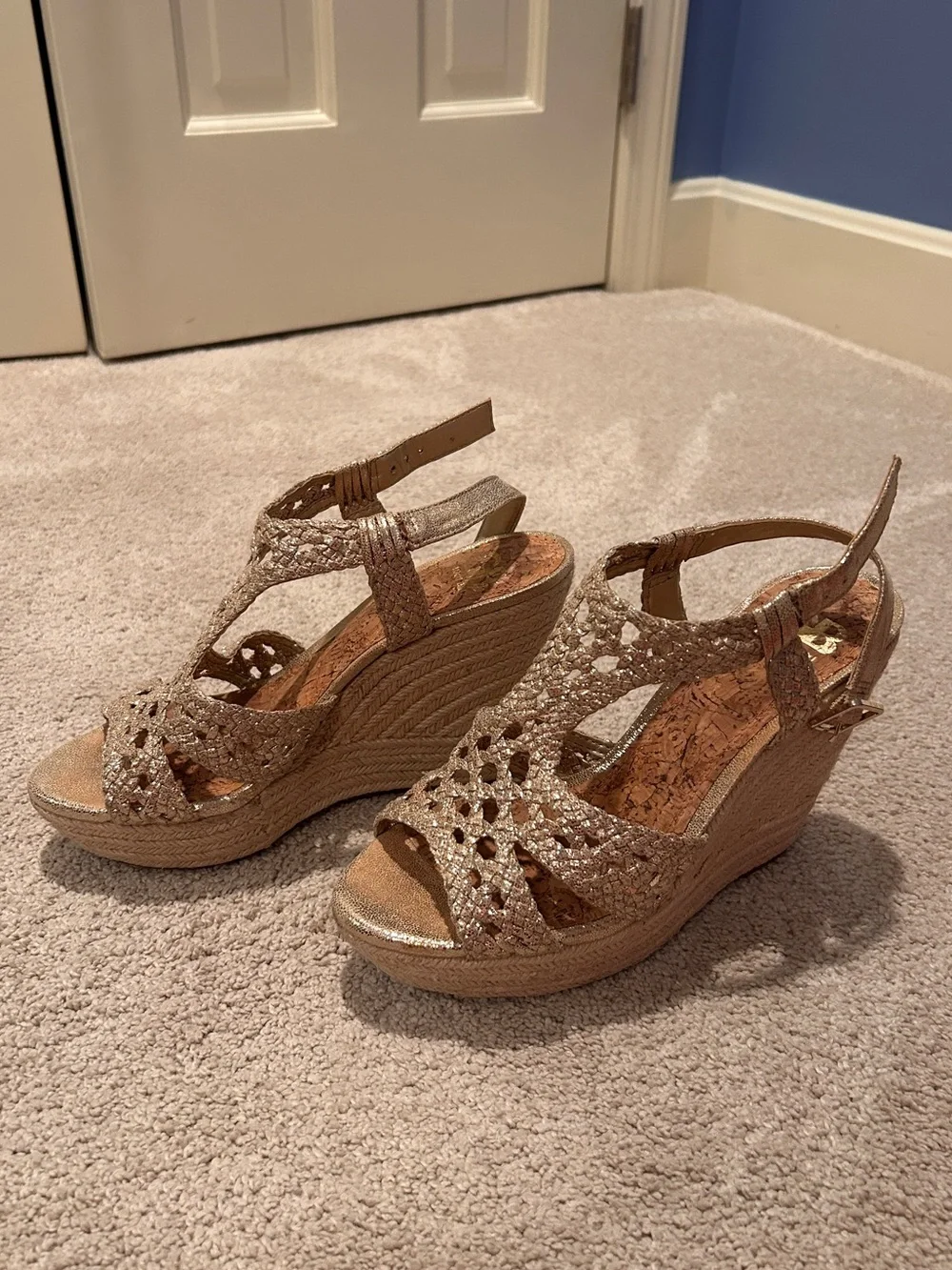 Gianni Bini Gold Braided Espadrille Wedge Sandals